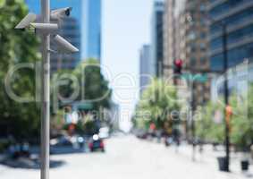 CCTV cameras on road in city
