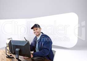 security guard on his desk working. White office