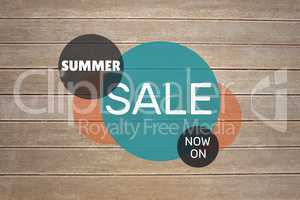 Blue and orange circular sale graphic on decking
