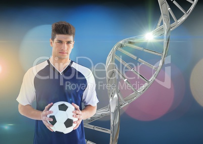 soccer player with iron dna chain and lights background