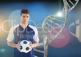 soccer player with iron dna chain and lights background
