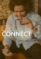 Connect text against man on phone and drinking with yellow overlay