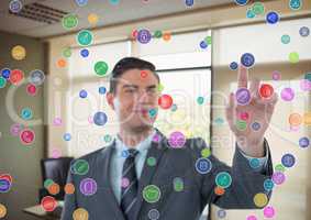futuristic room interface color dots in the office. Businessman