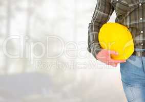Construction Worker in front of forestry construction site