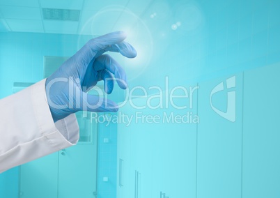 Doctor's Hand touching blue medical background air