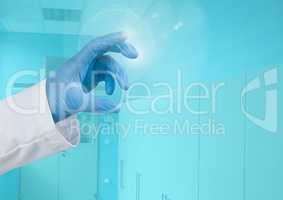 Doctor's Hand touching blue medical background air