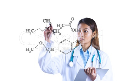 Woman doctor watching DNA graphics