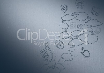 Navy background with cloud doodles