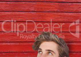 hipster man surprise  with red wood background