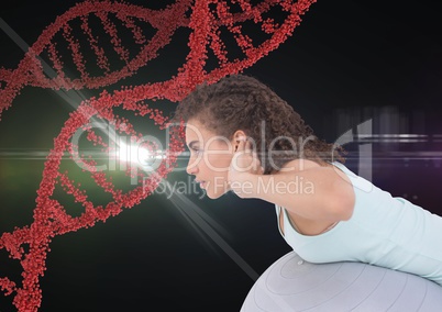 aerobic woman  with red dna chain and black back