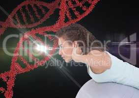 aerobic woman  with red dna chain and black back