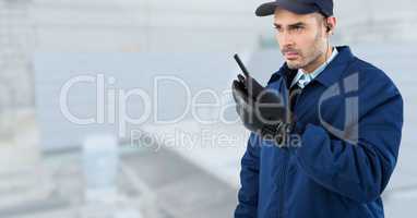 Security man  on bright background of  rooftop building site