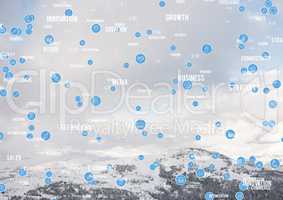 White and blue network against snowy mountain tops