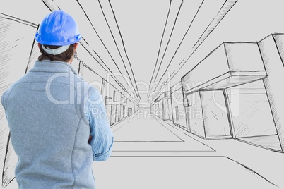 Architect watching board with plans