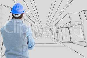 Architect watching board with plans