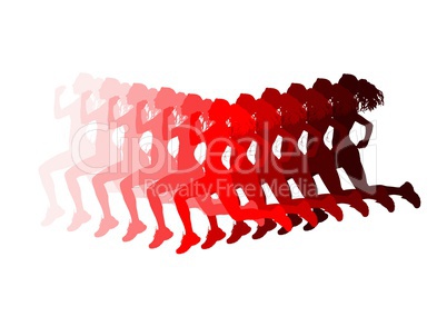 Woman running silhouettes in range of reds. White background