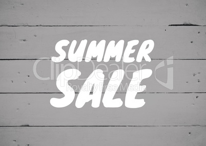 White summer sale text against white wood panel