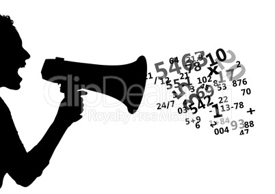 someone shouting with the megaphone silhouette with numbers coming up from the megaphone. White back