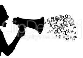someone shouting with the megaphone silhouette with numbers coming up from the megaphone. White back