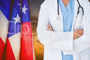 Doctor against american flag