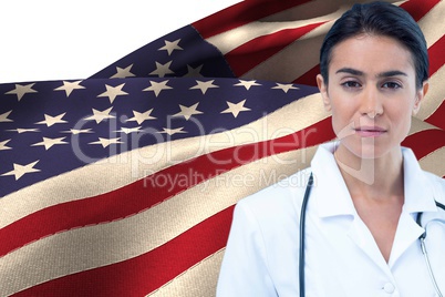 Doctor against american flag