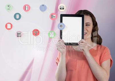 Woman holding tablet with apps