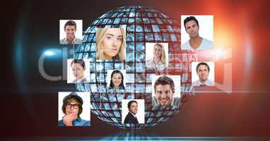 Composite image of organization chart with red background and disco ball