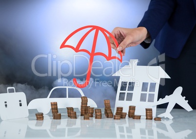 Cut outs Cut outs Insurance with woman holding umbrella protection