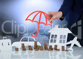 Cut outs Cut outs Insurance with woman holding umbrella protection