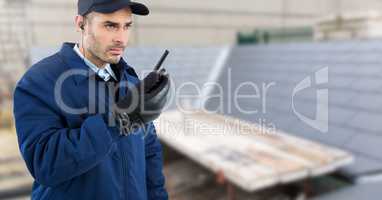 Security man on rooftop building site
