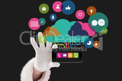 hands showing icons application on the screen of a smartphone against black background