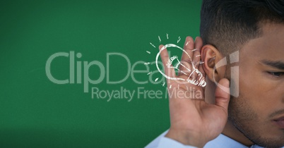 Digital composite image of businessman listening idea