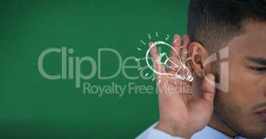 Digital composite image of businessman listening idea