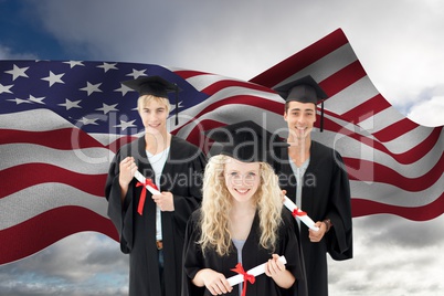Graduate students against American flag