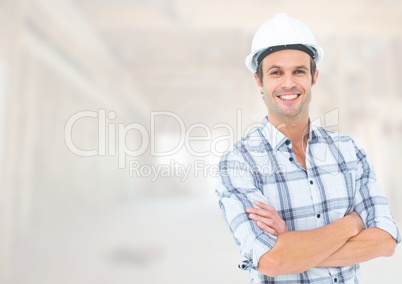 Construction Worker in front of construction site