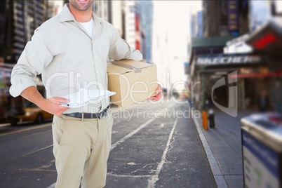 Delivery man standing on in the city