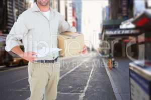 Delivery man standing on in the city
