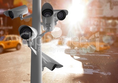 cctv stick. street with flares and lights