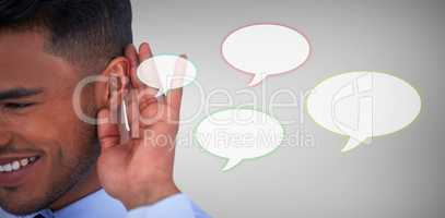 Composite image of close up of smiling businessman trying to listen