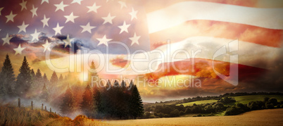 Composite image of flag of america on pole