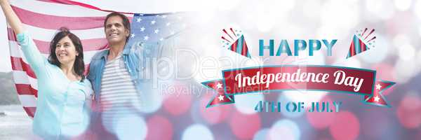 Composite image of digitally generated image of happy independence day message