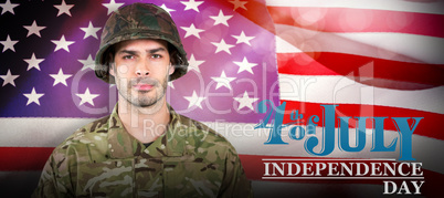 Composite image of soldier standing against white background Composite image of soldier standing against white background