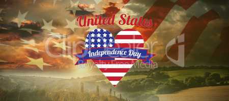 Composite image of digitally generated image of heart shape with independence day text