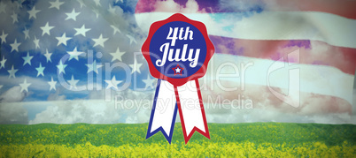 Composite image of close up of badge with 4th july text