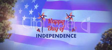 Composite image of vector image of happy independence day text with decoration