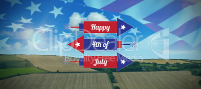 Composite image of digitally generated image of rockets with happy 4th of july text