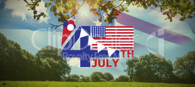 Composite image of vector image of 4th july text with flag and decoration