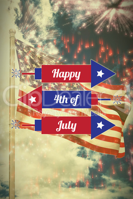 Composite image of digitally generated image of rockets with happy 4th of july text