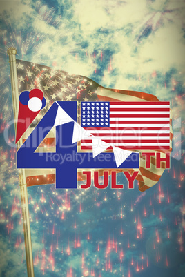 Composite image of vector image of 4th july text with flag and decoration