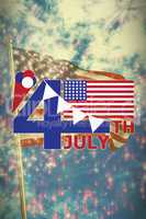 Composite image of vector image of 4th july text with flag and decoration